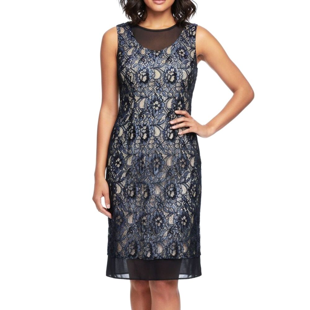 SIMPLY VERA Dress by Vera Wang Lace Shift Dress Knee Length NavyBlue Women Large